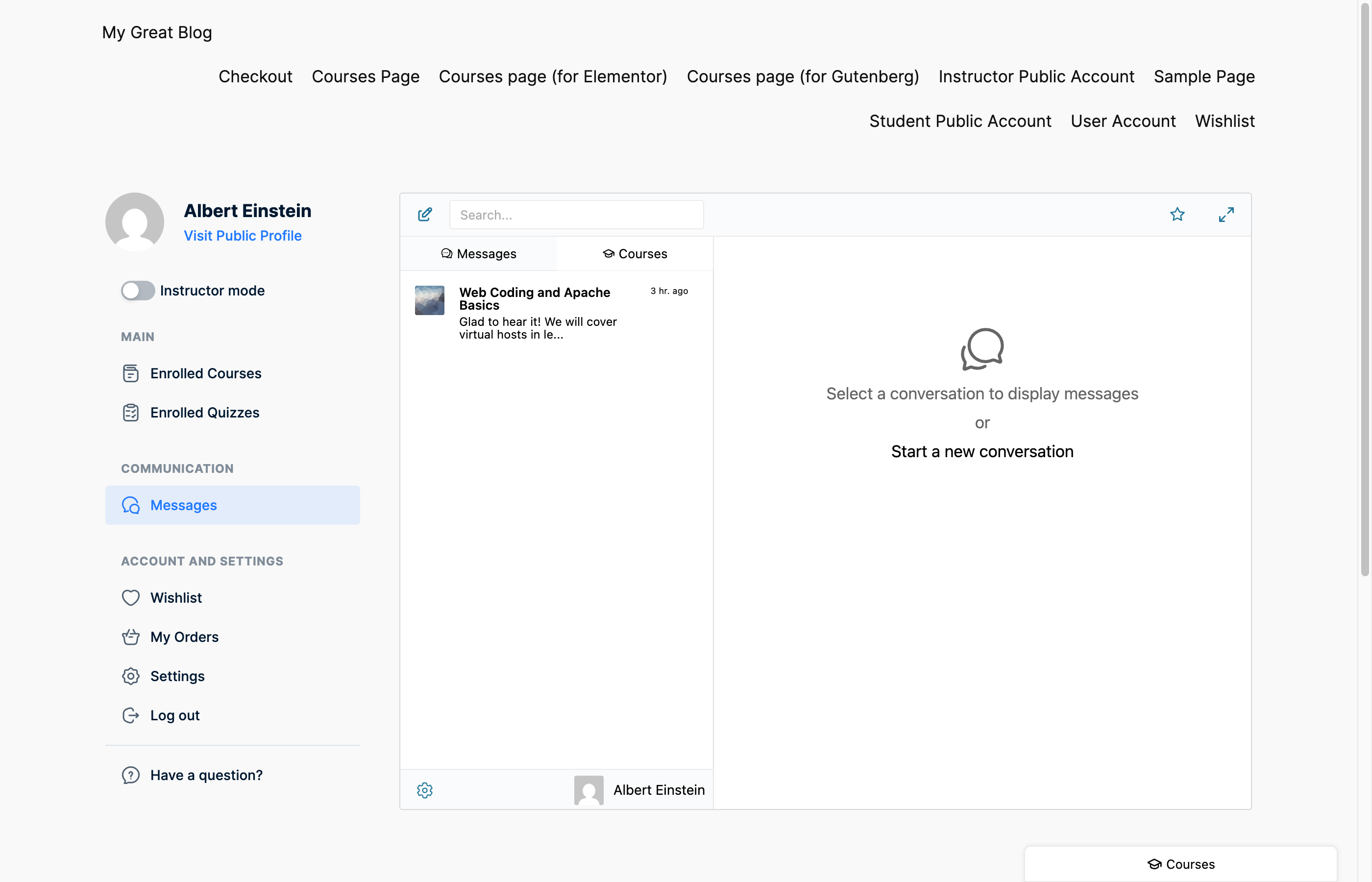Messages tab inside the MasterStudy account