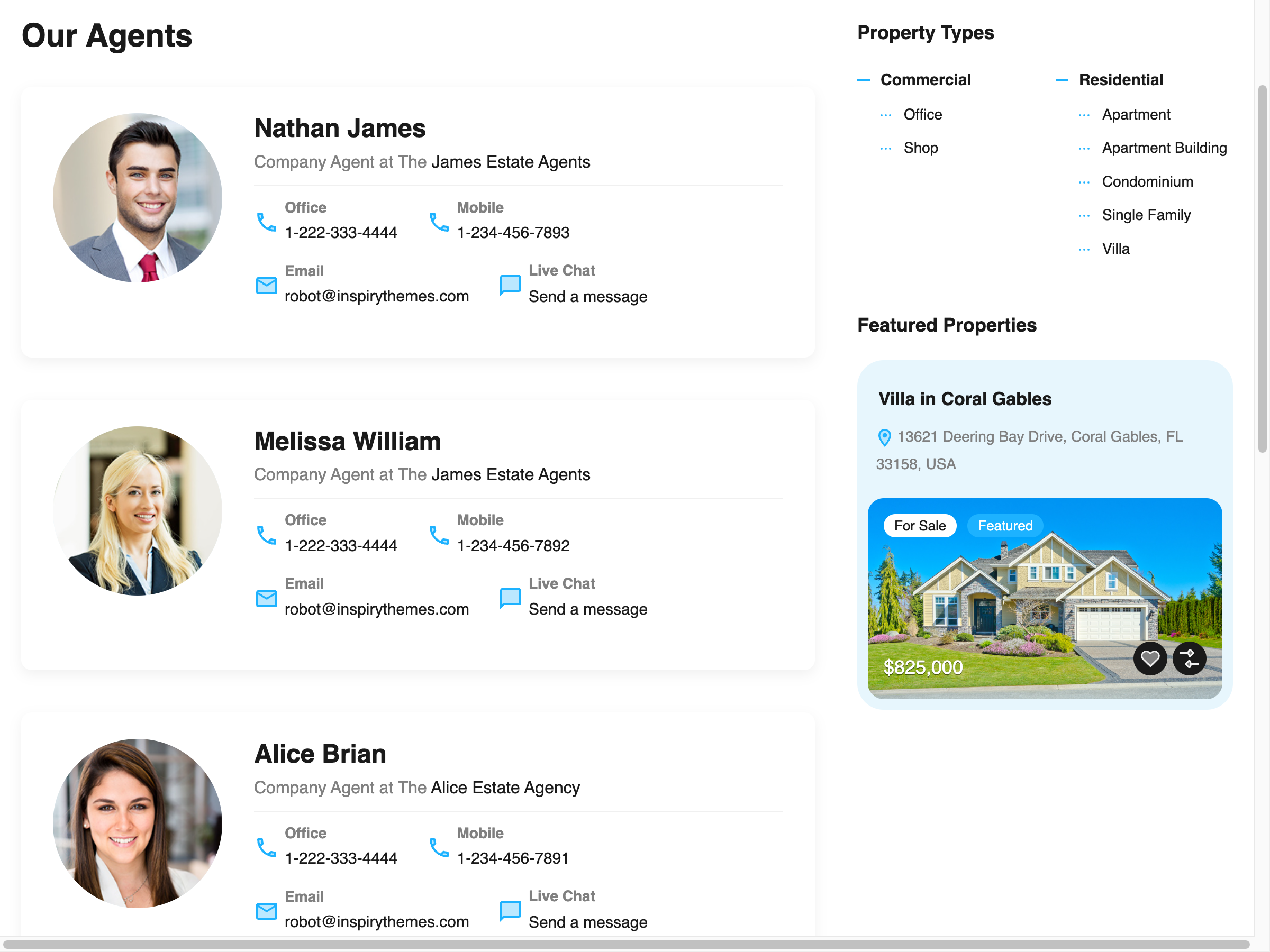 Agents listing with Live Chat row on every card
