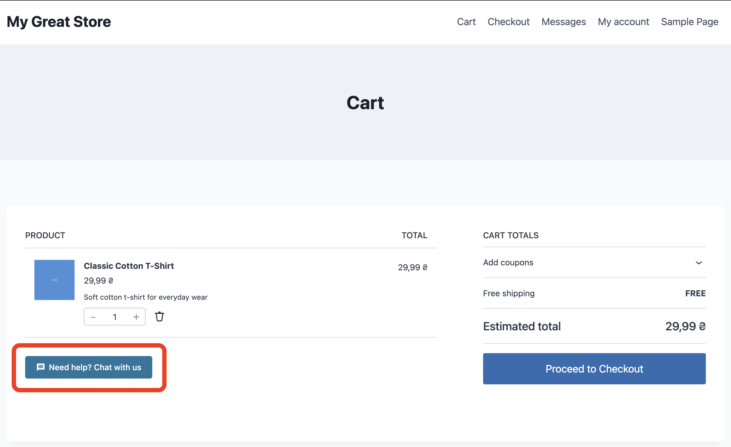 Cart page button