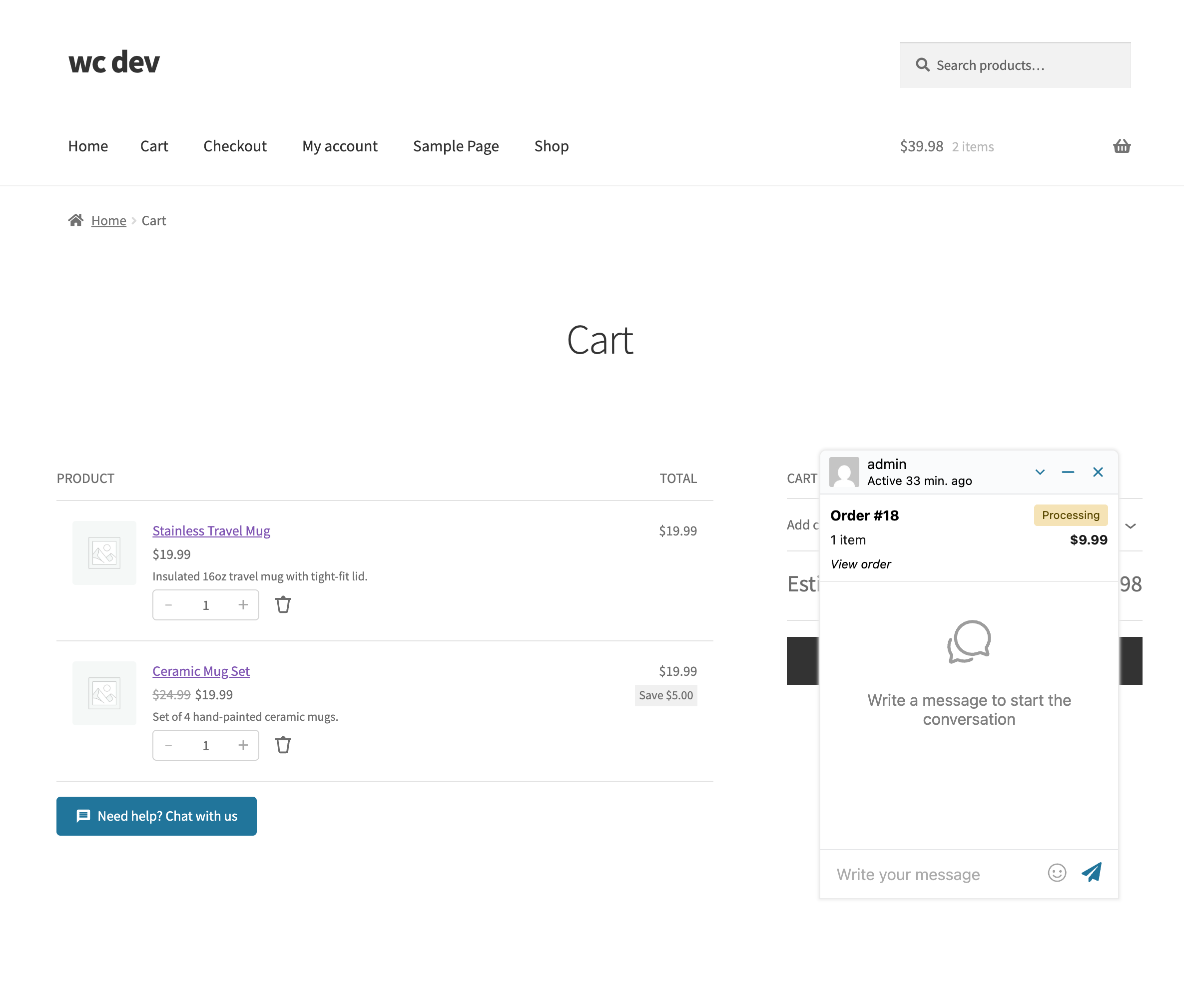 Cart page button