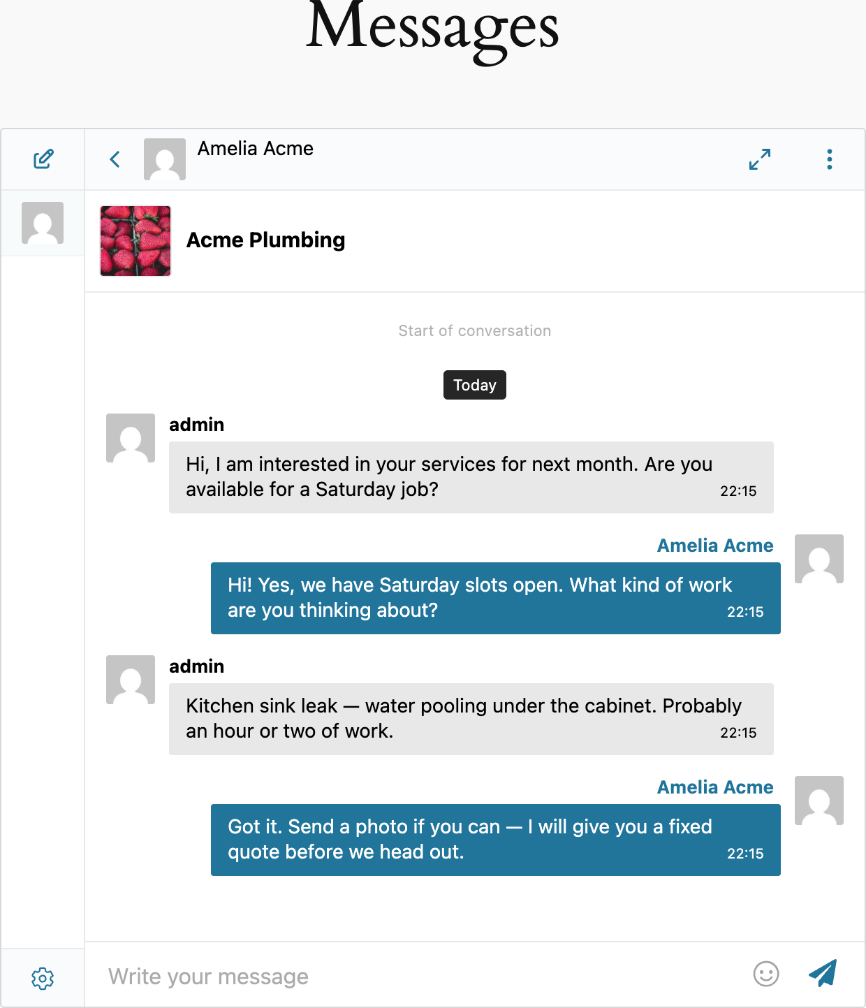 Live conversation with the post information banner pinned at the top