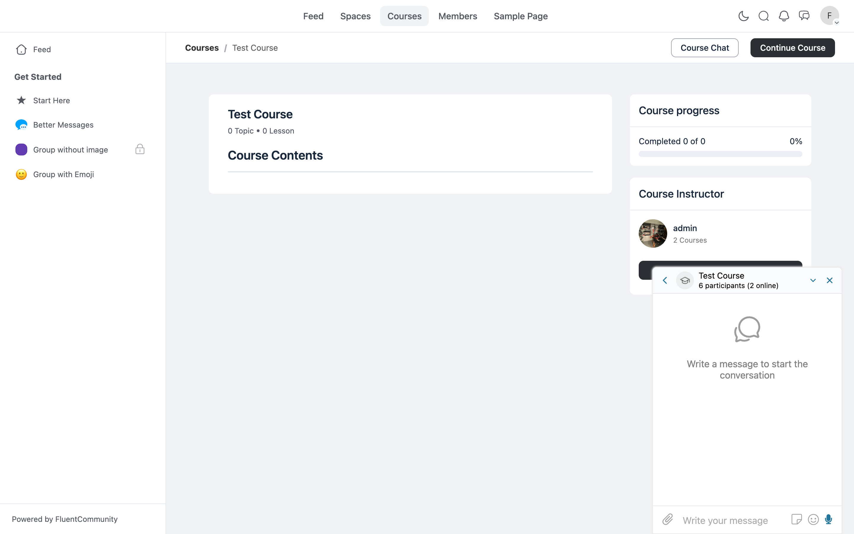 Course Chat opened from the course page