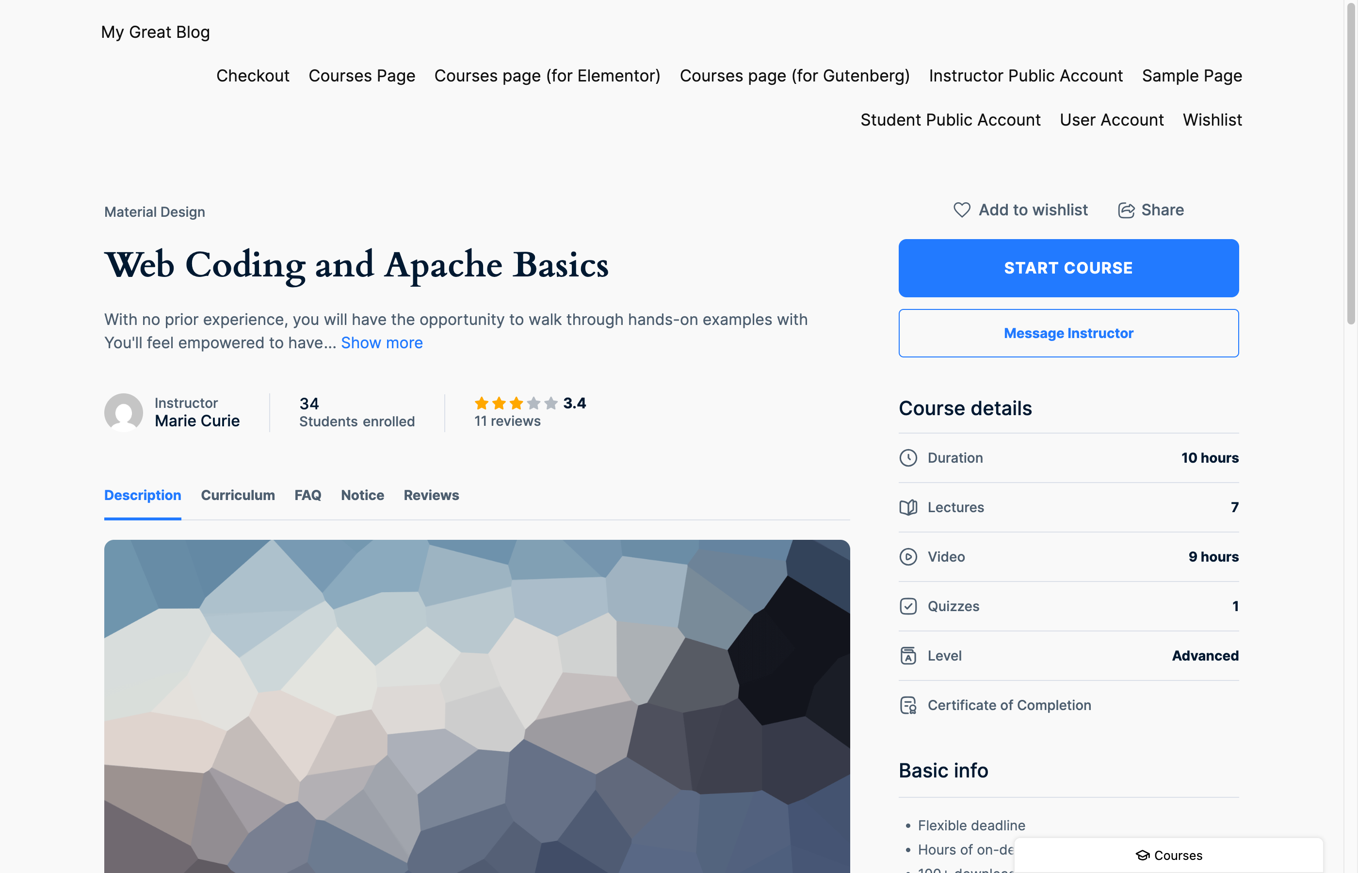 Message Instructor button on the course page