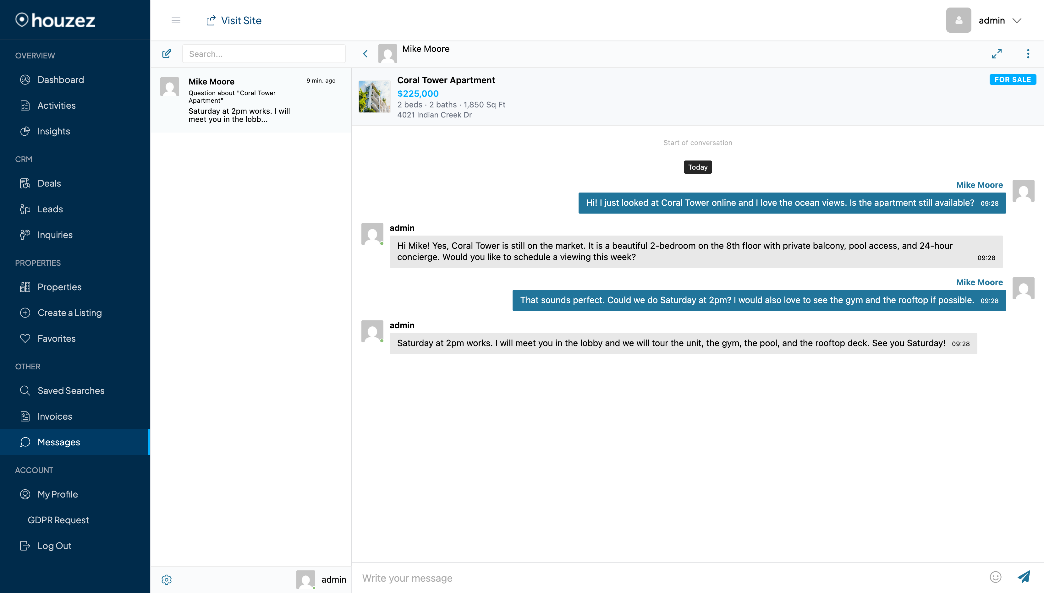 Houzez dashboard with messenger
