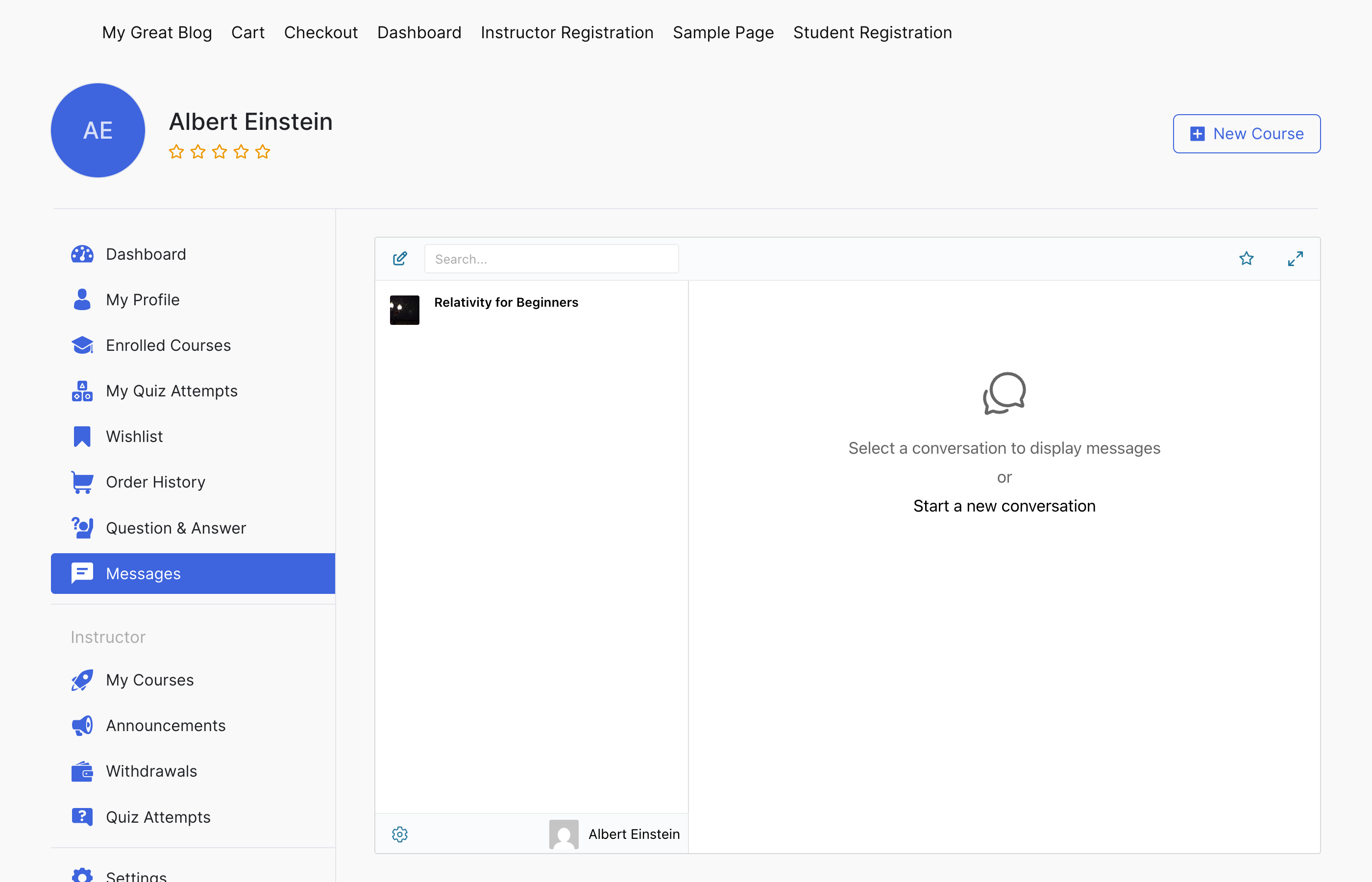 Messages tab inside the Tutor LMS dashboard