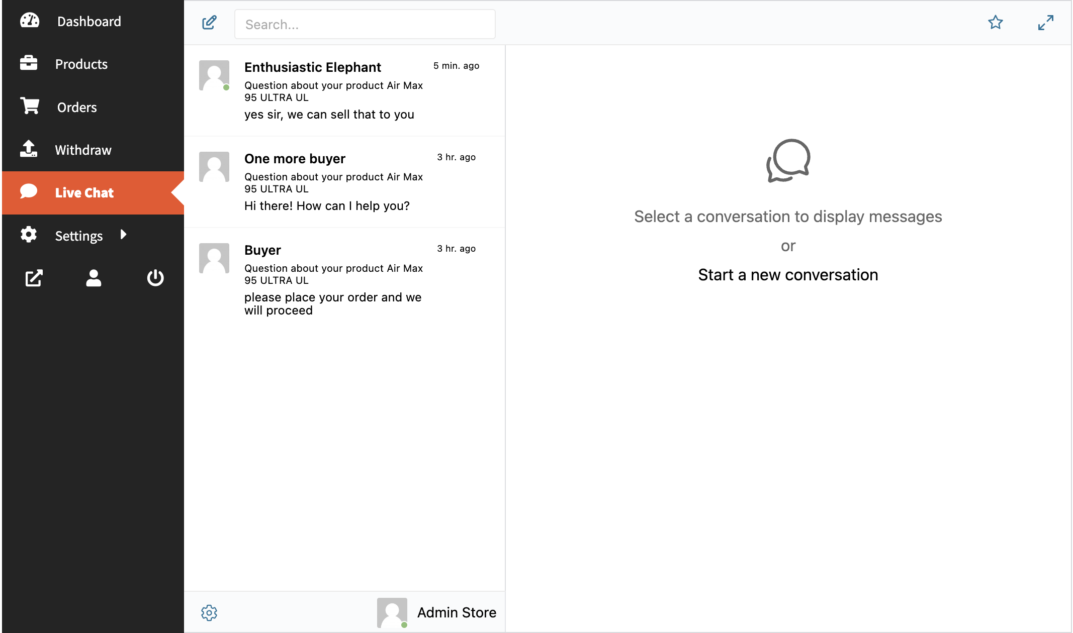 Live Chat tab on the Dokan vendor dashboard