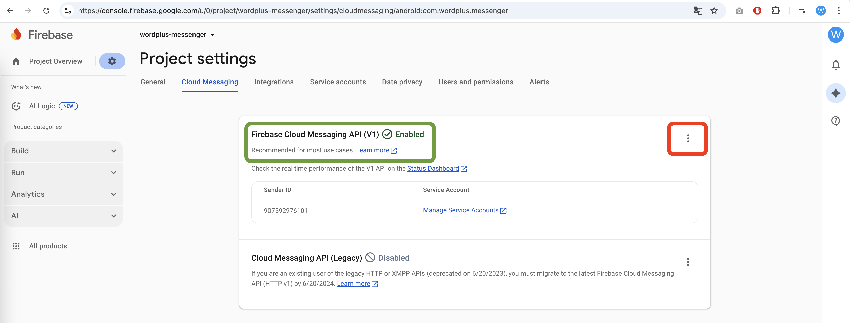 Firebase Cloud Messaging API Enable
