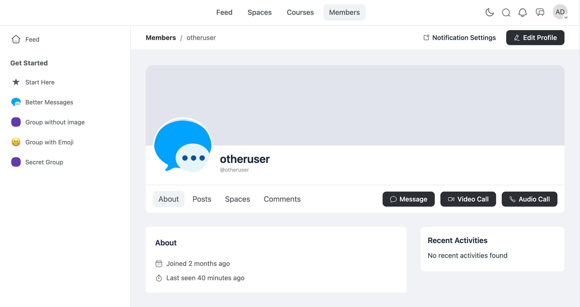 Better Messages profile inside FluentCommunity