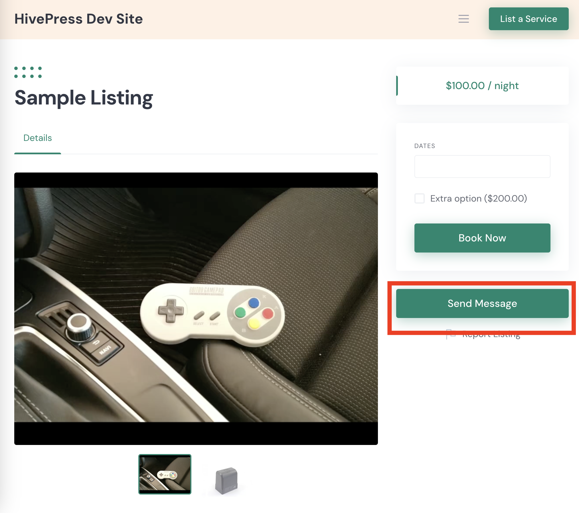Live Chat button on a HivePress listing page