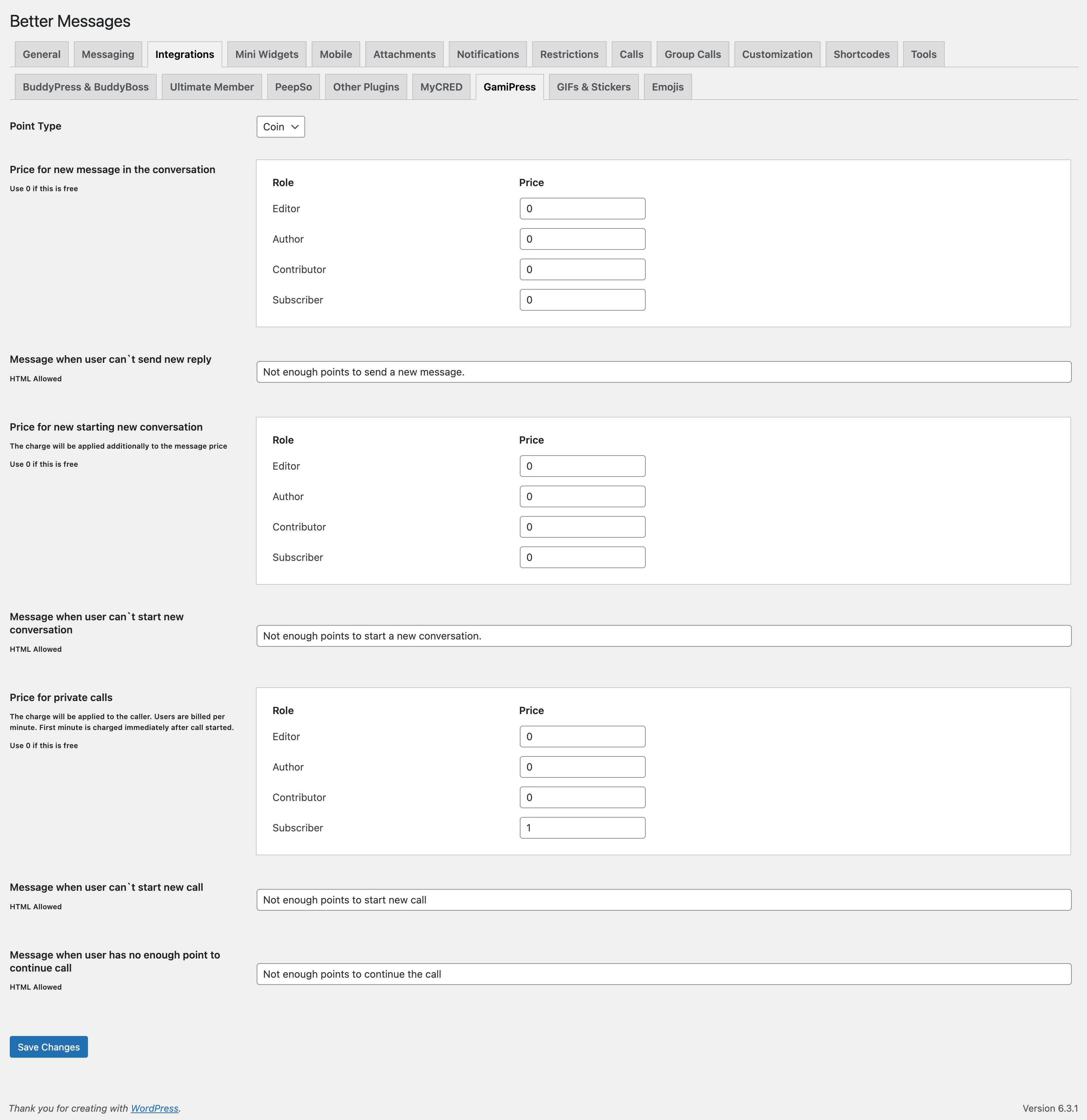 Settings Page