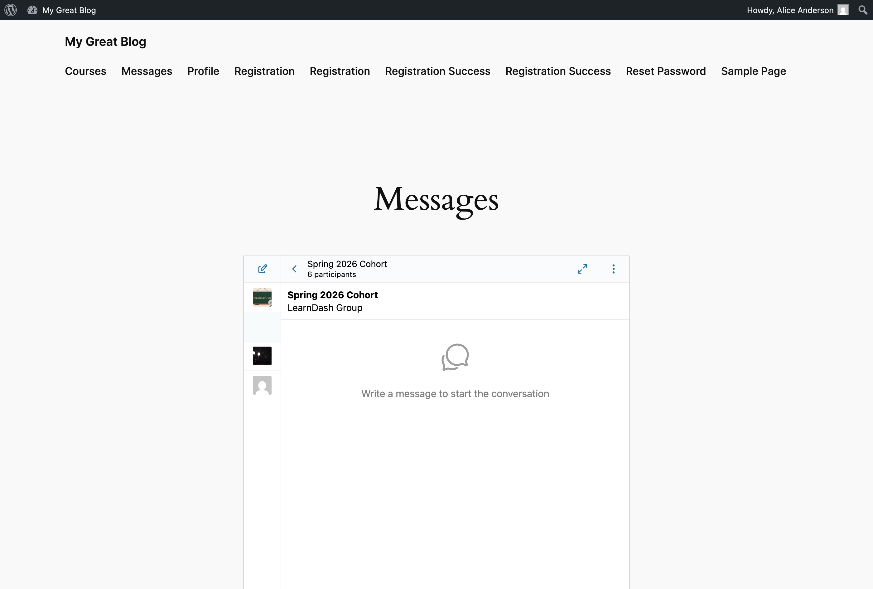 LearnDash Group cohort chat with group info card