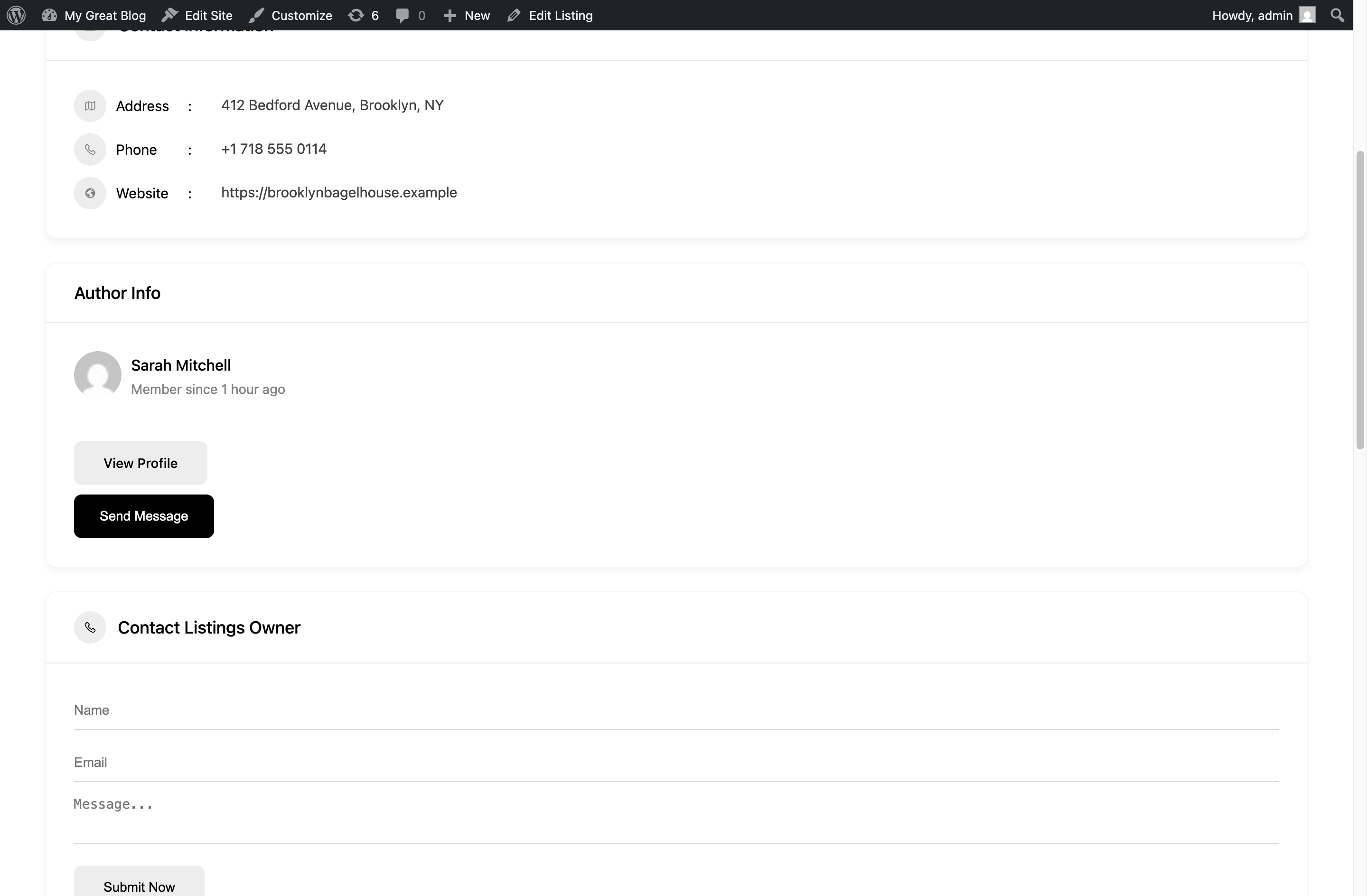 Listing page
