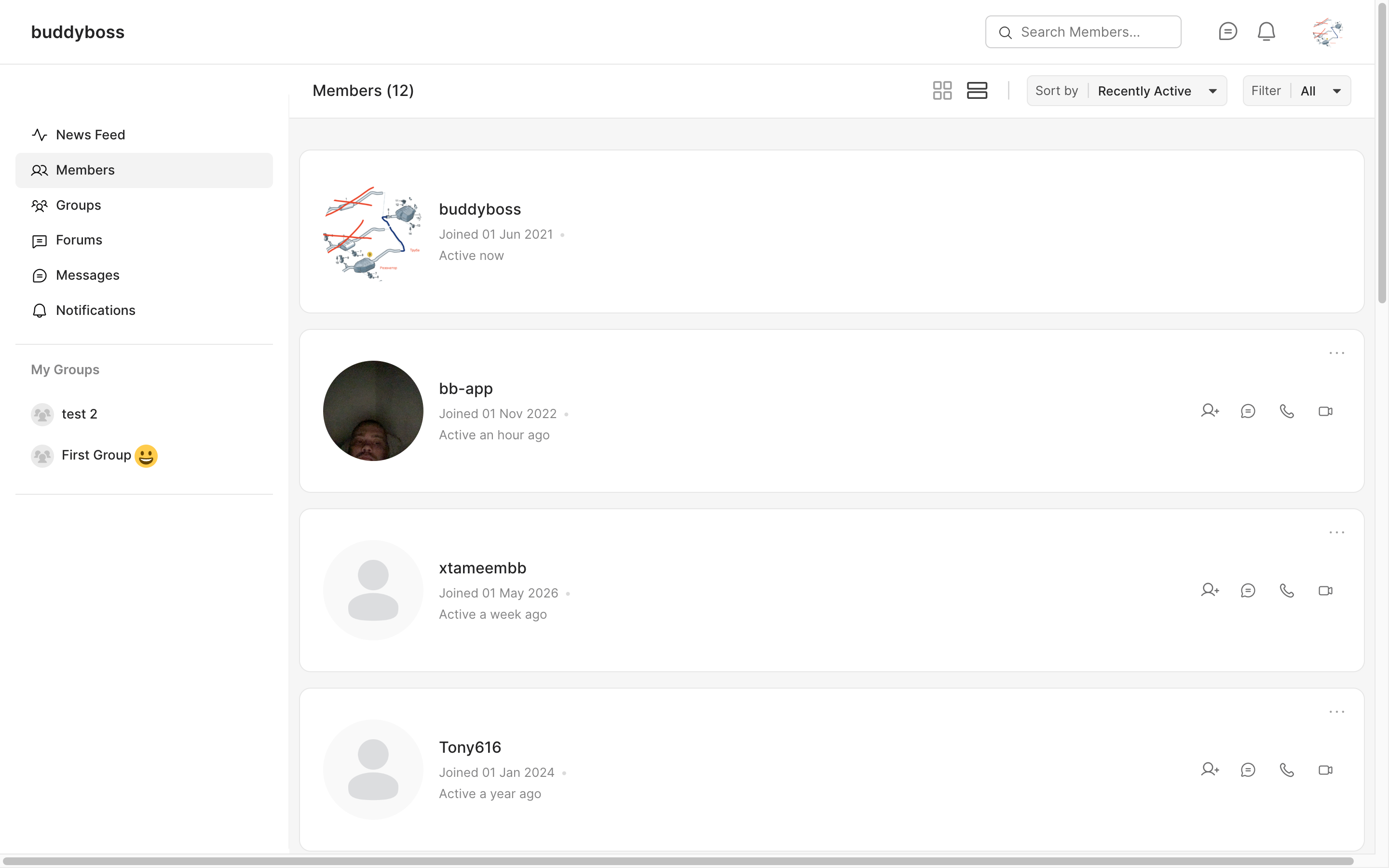 Department member directory on a BuddyBoss-based WordPress intranet
