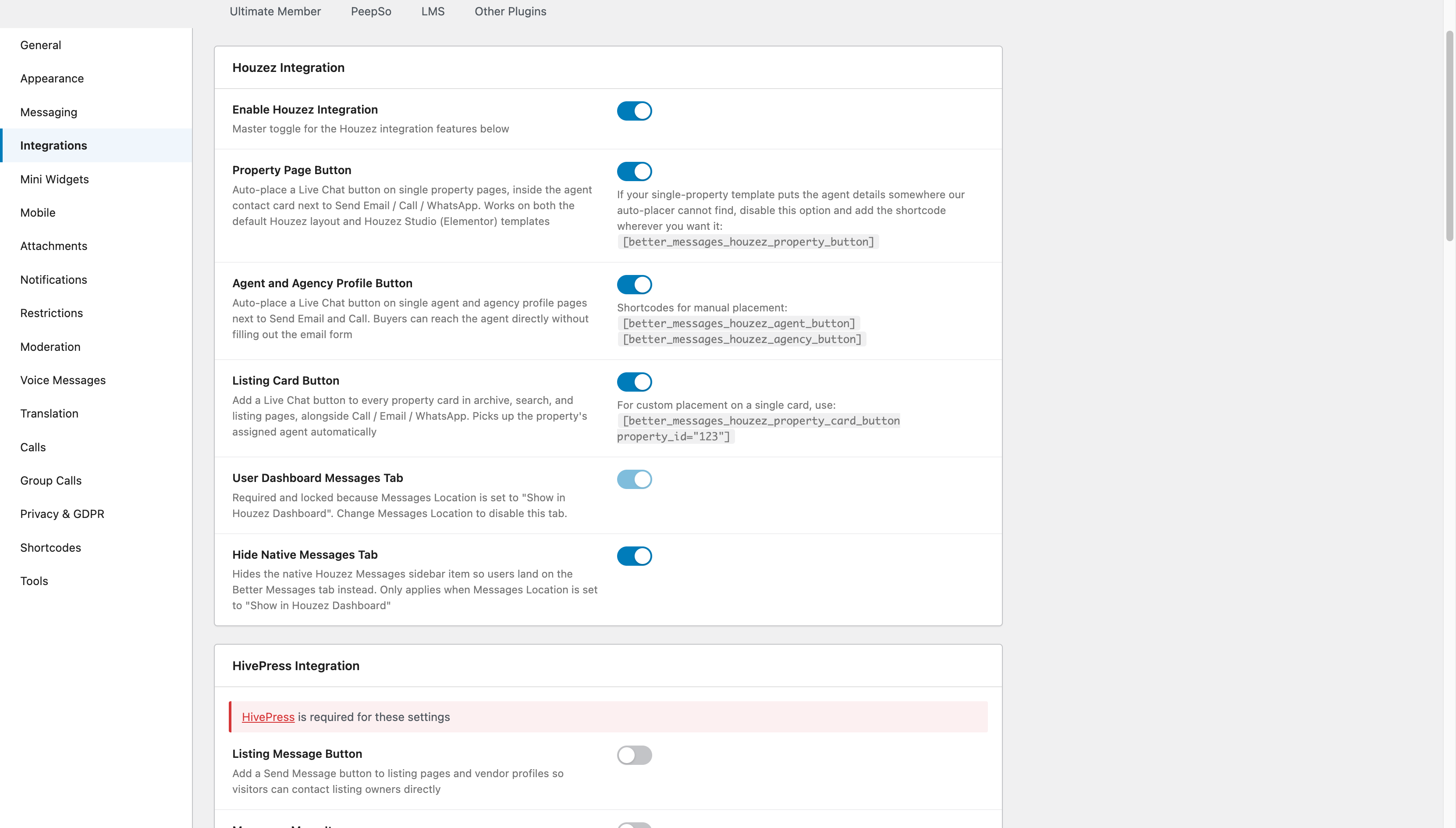 Houzez integration settings