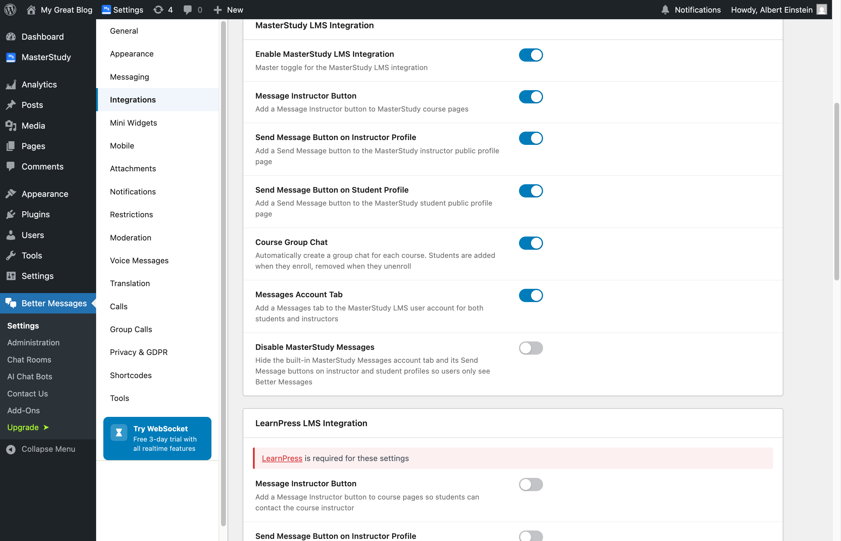 MasterStudy LMS integration settings