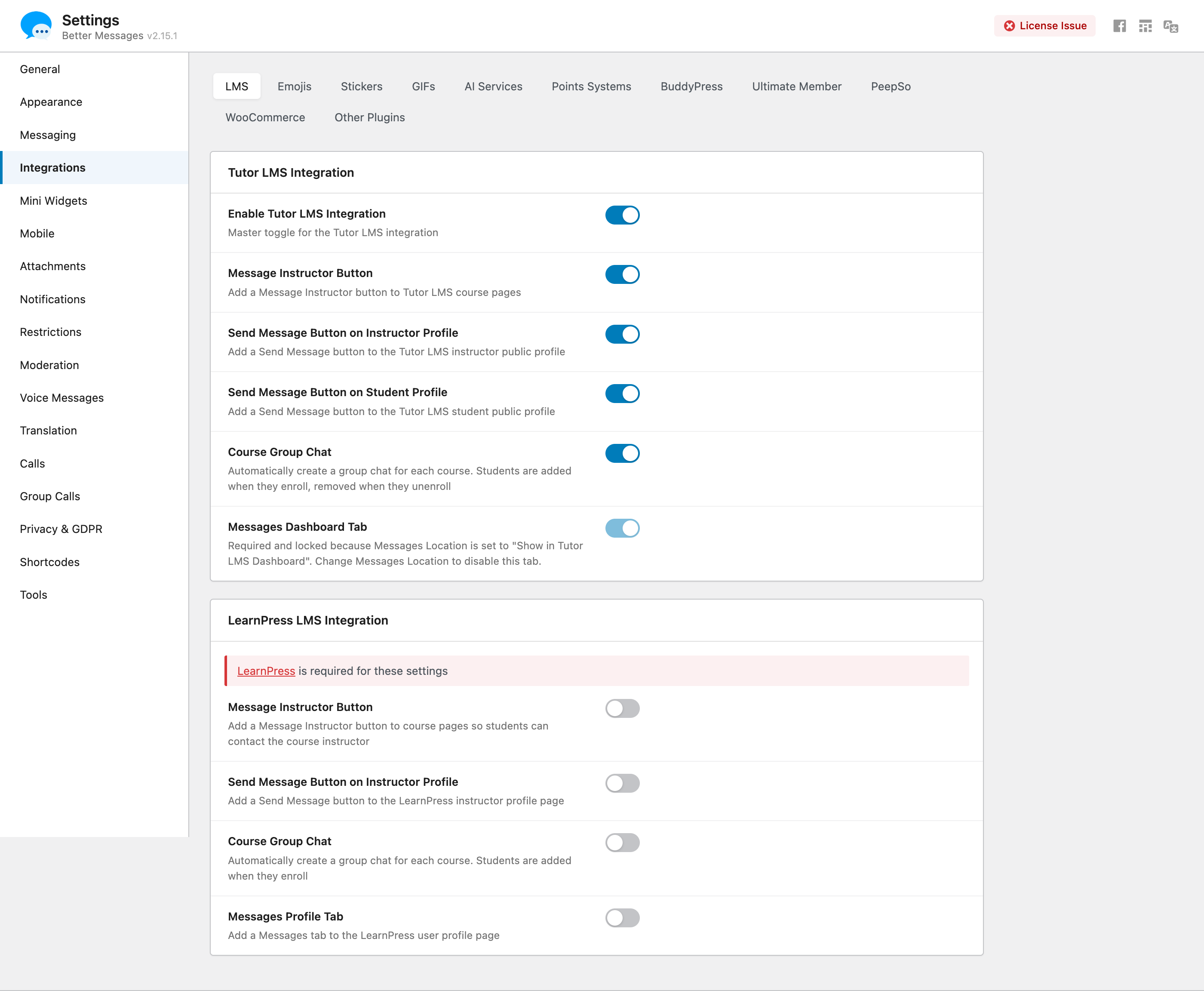Messages Dashboard Tab locked on when Messages Location uses the dashboard