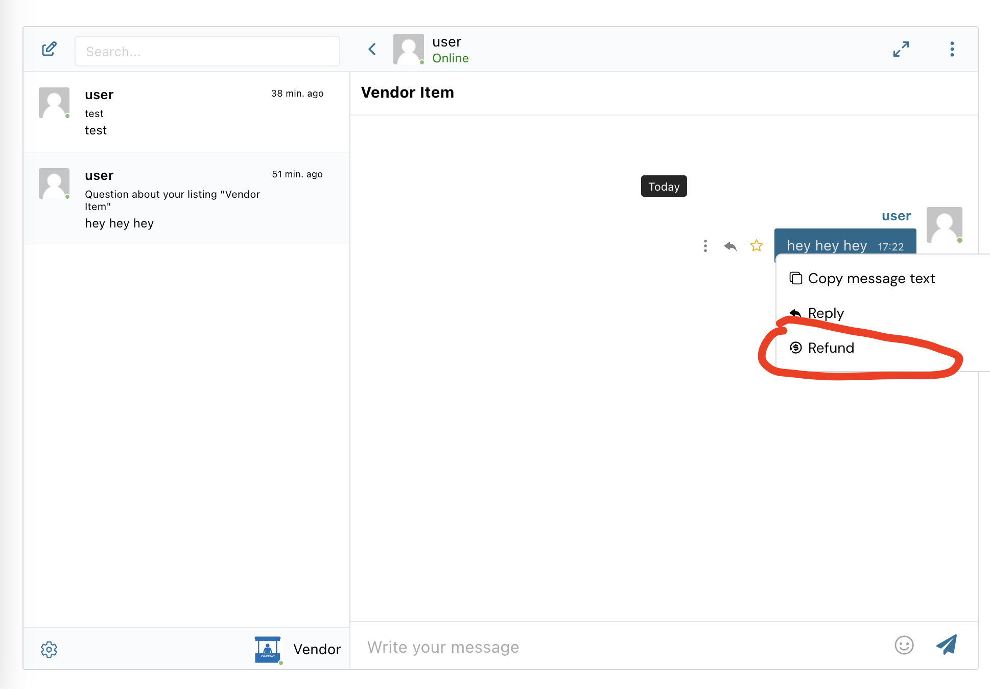 Message context menu example