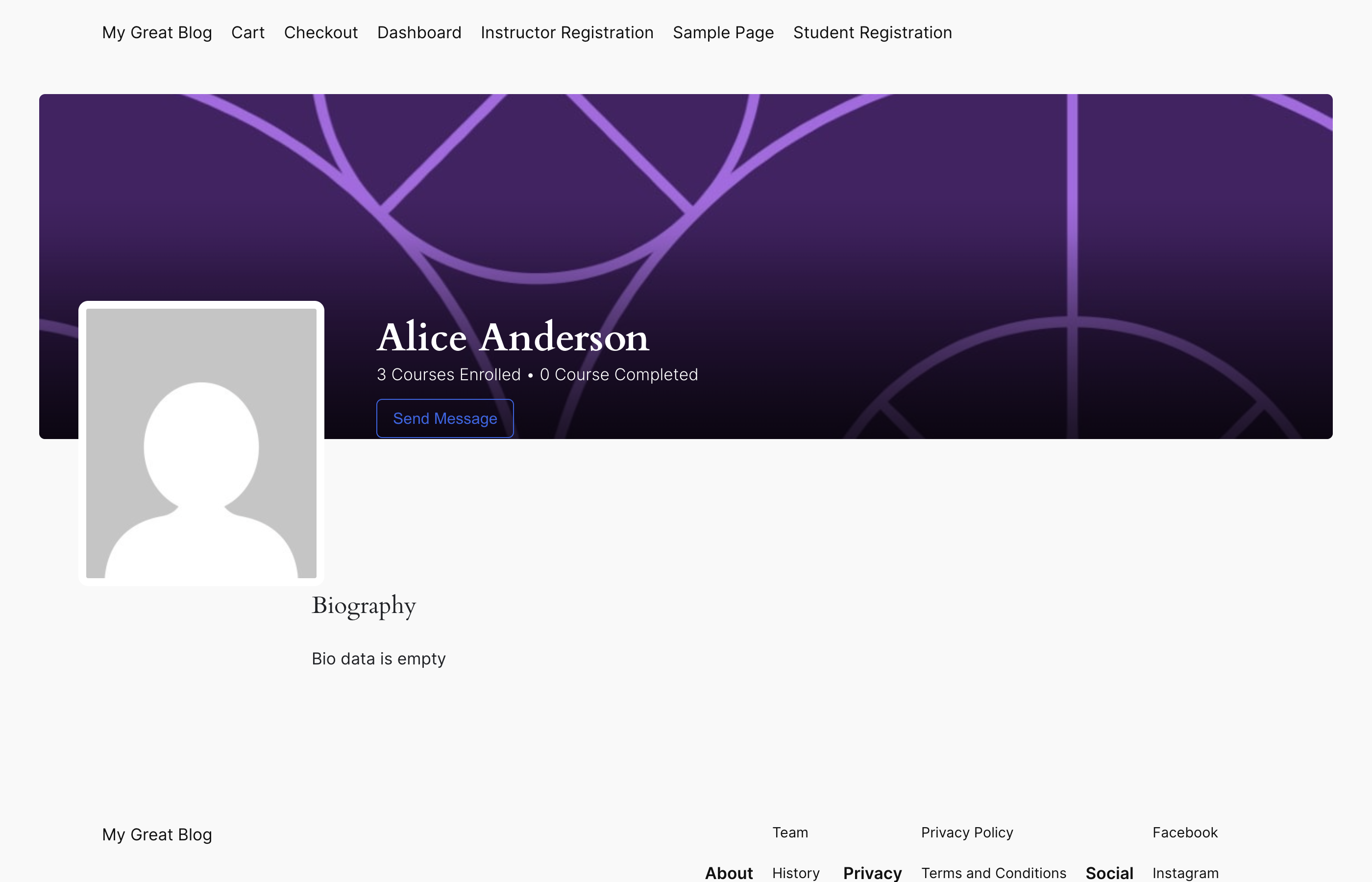 Send Message button on the student profile page