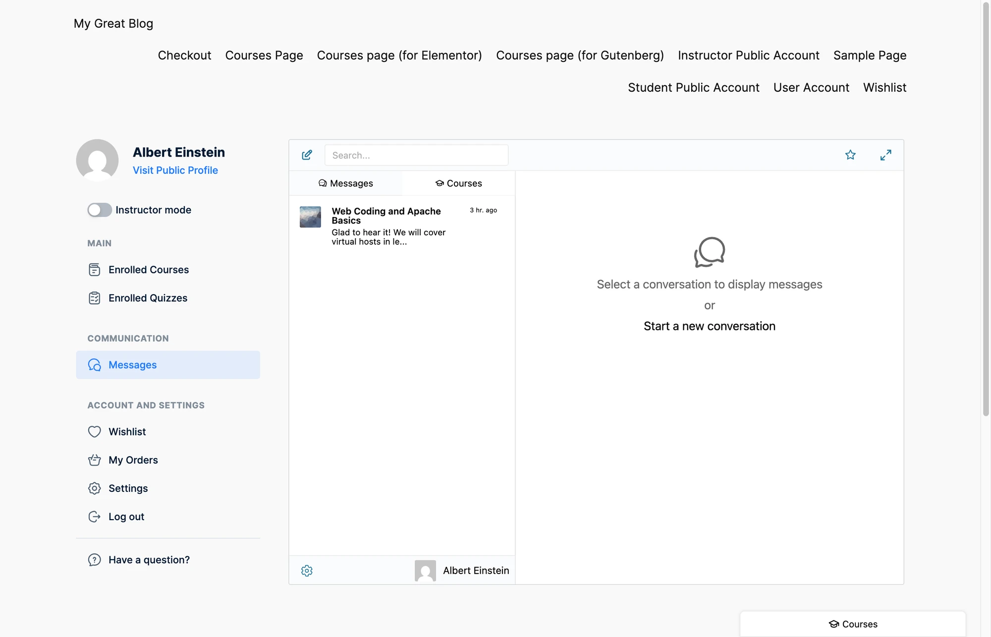 Messages tab inside the MasterStudy account