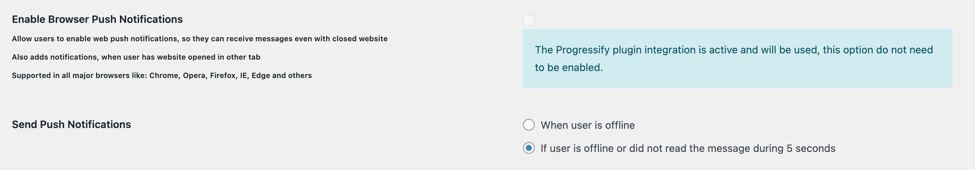 Progressify settings inside Better Messages Notifications
