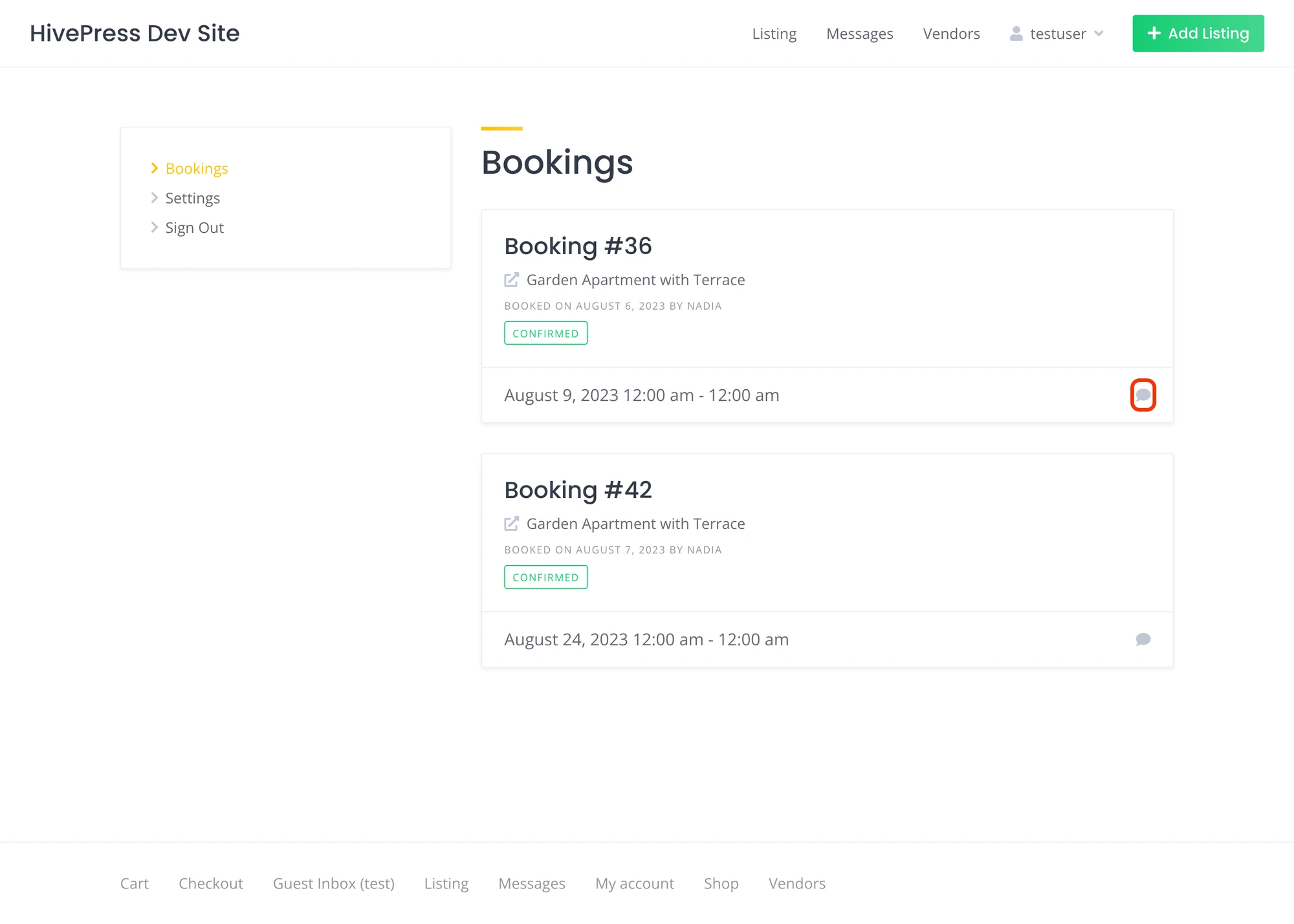 Booking list