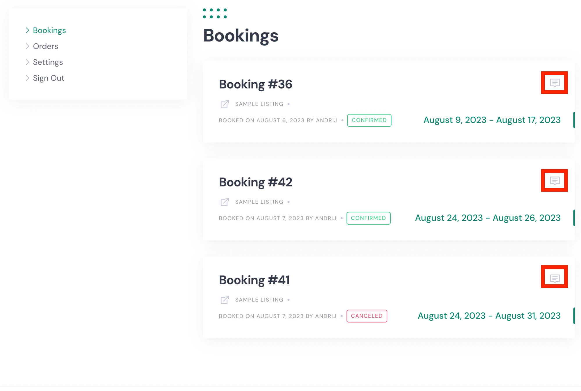Booking list