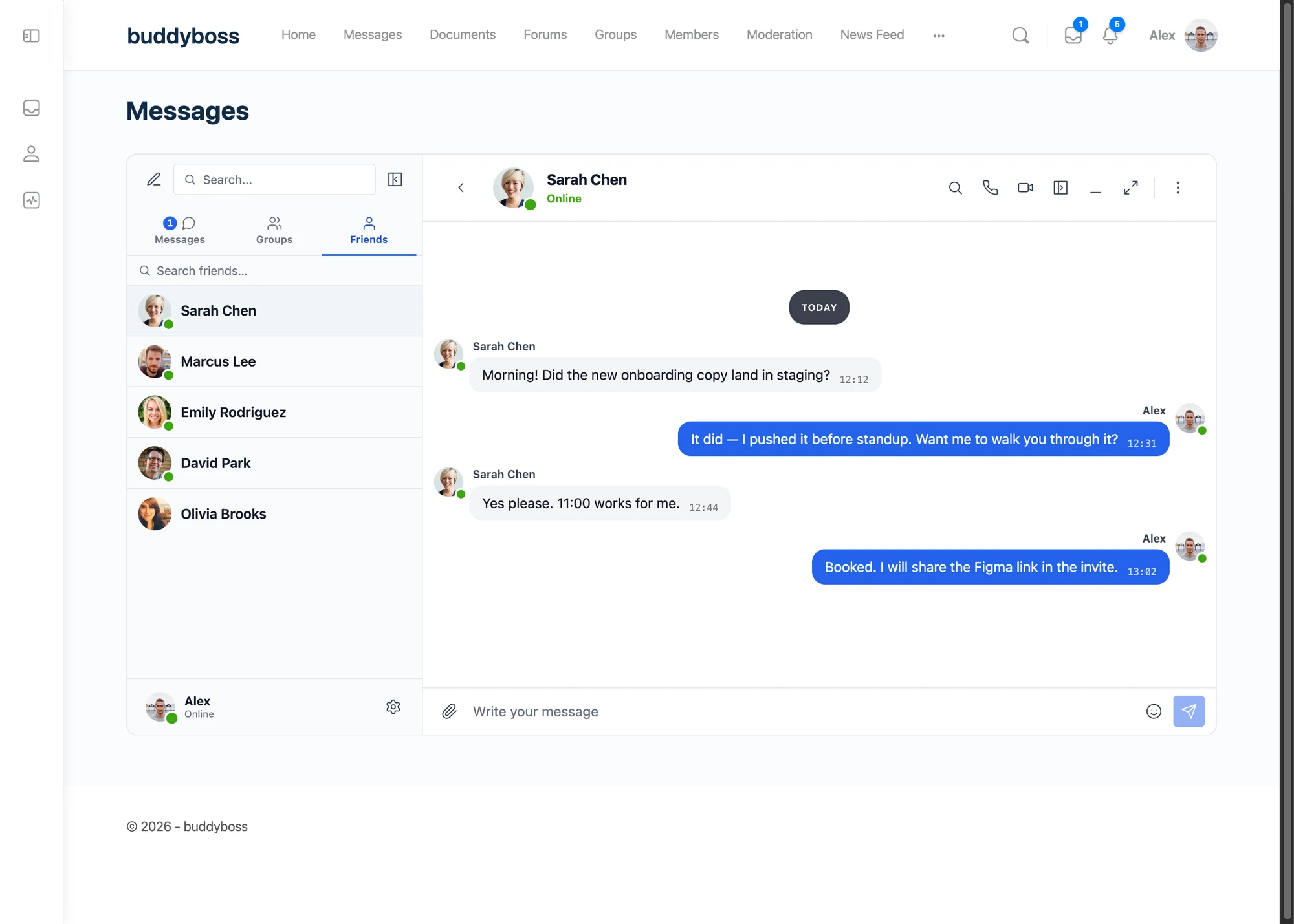 BuddyBoss Friends list inside the Better Messages sidebar