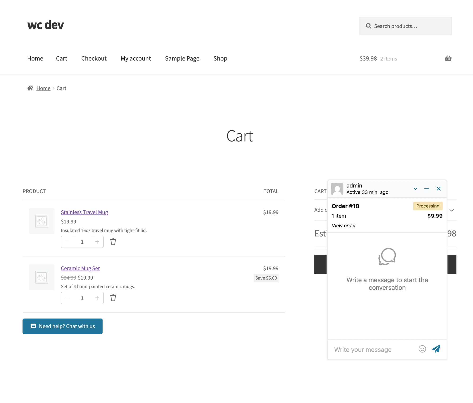 Cart page button