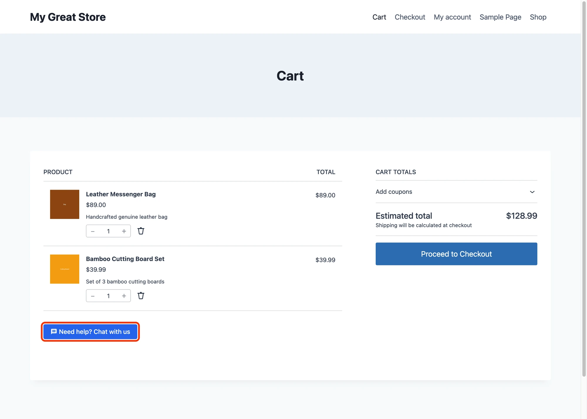 Cart page button