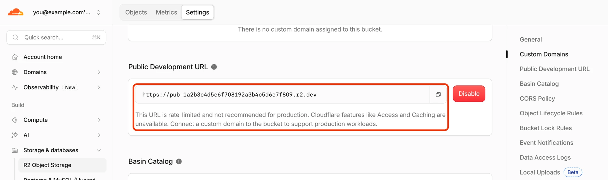 Public Development URL of an R2 bucket, turned on