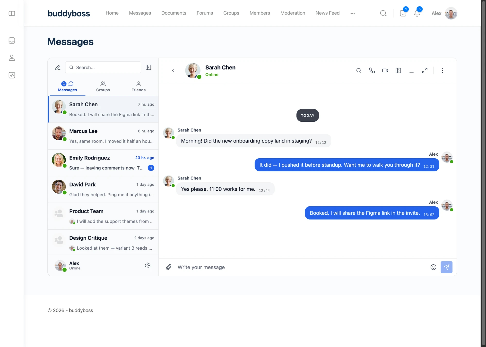 Better Messages on the classic BuddyBoss Theme Messages page in full-page mode