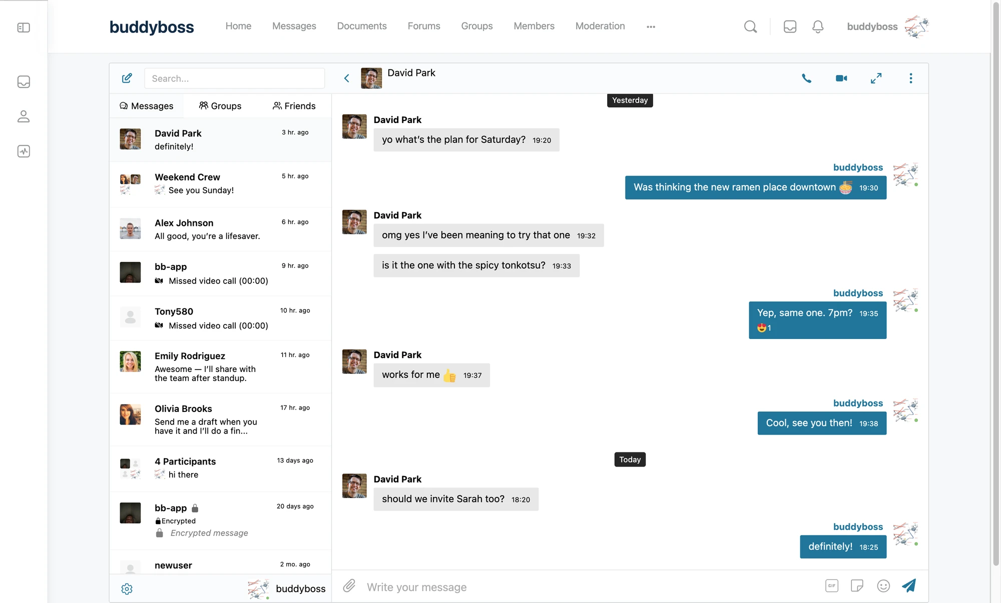 Better Messages on the classic BuddyBoss Theme Messages page in full-page mode