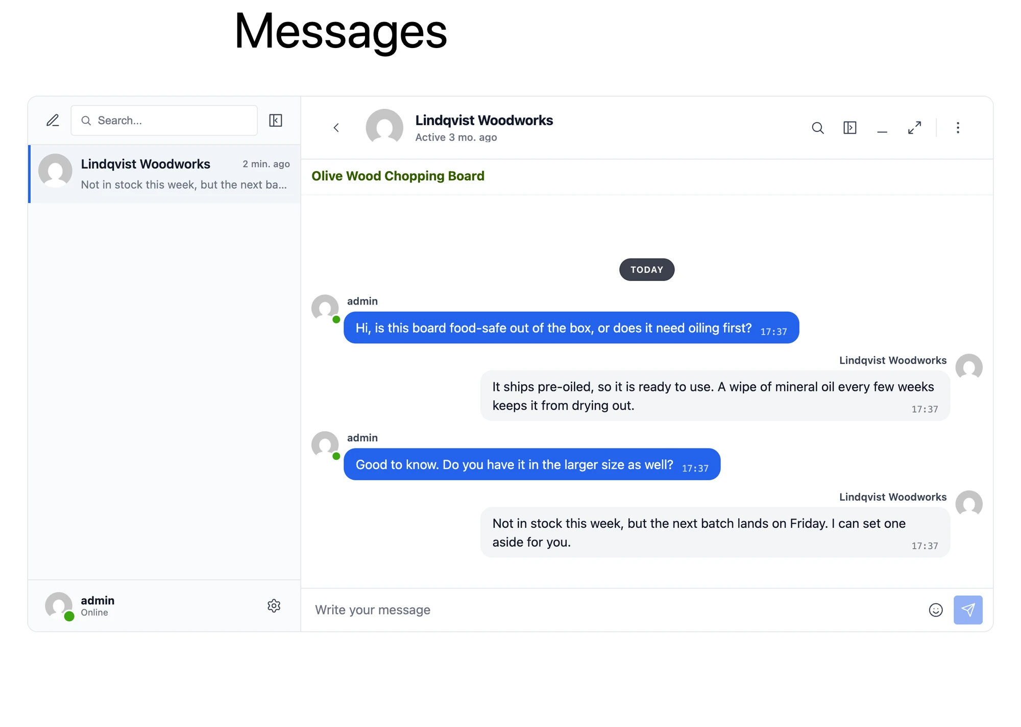Live conversation with the post information banner pinned at the top