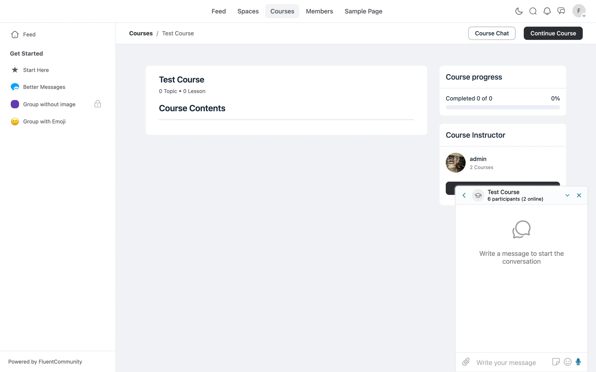 Course Chat opened from the course page