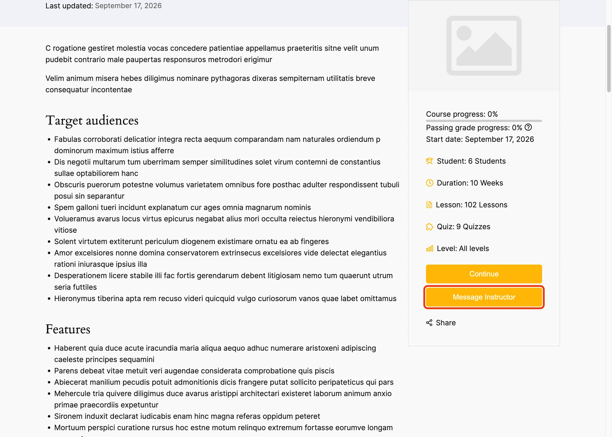 Message Instructor button on a LearnPress course page