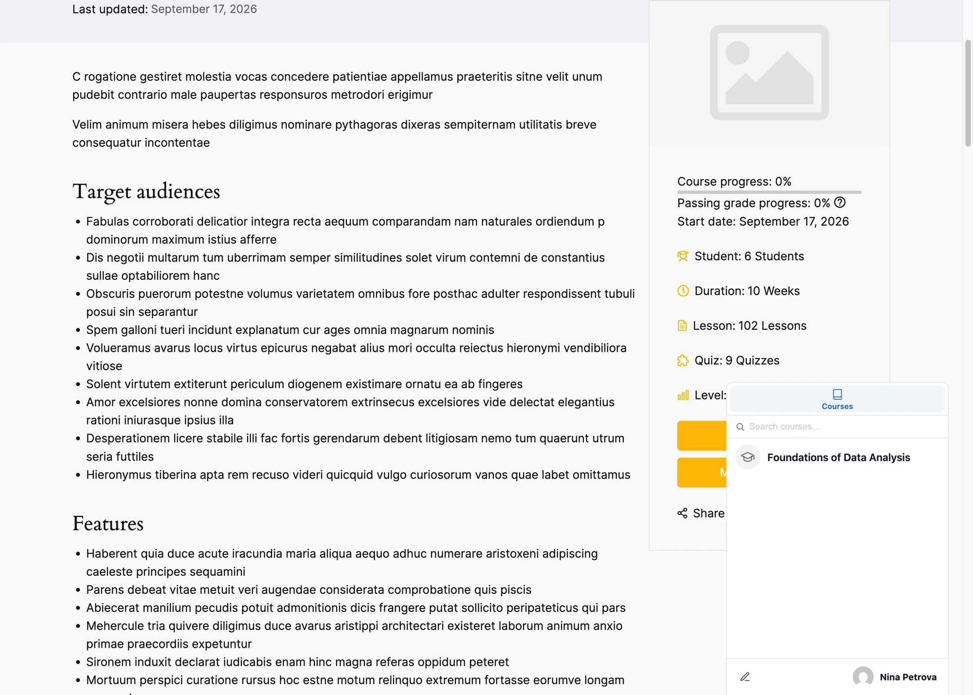 Courses widget on a LearnPress site showing the student's enrolled courses