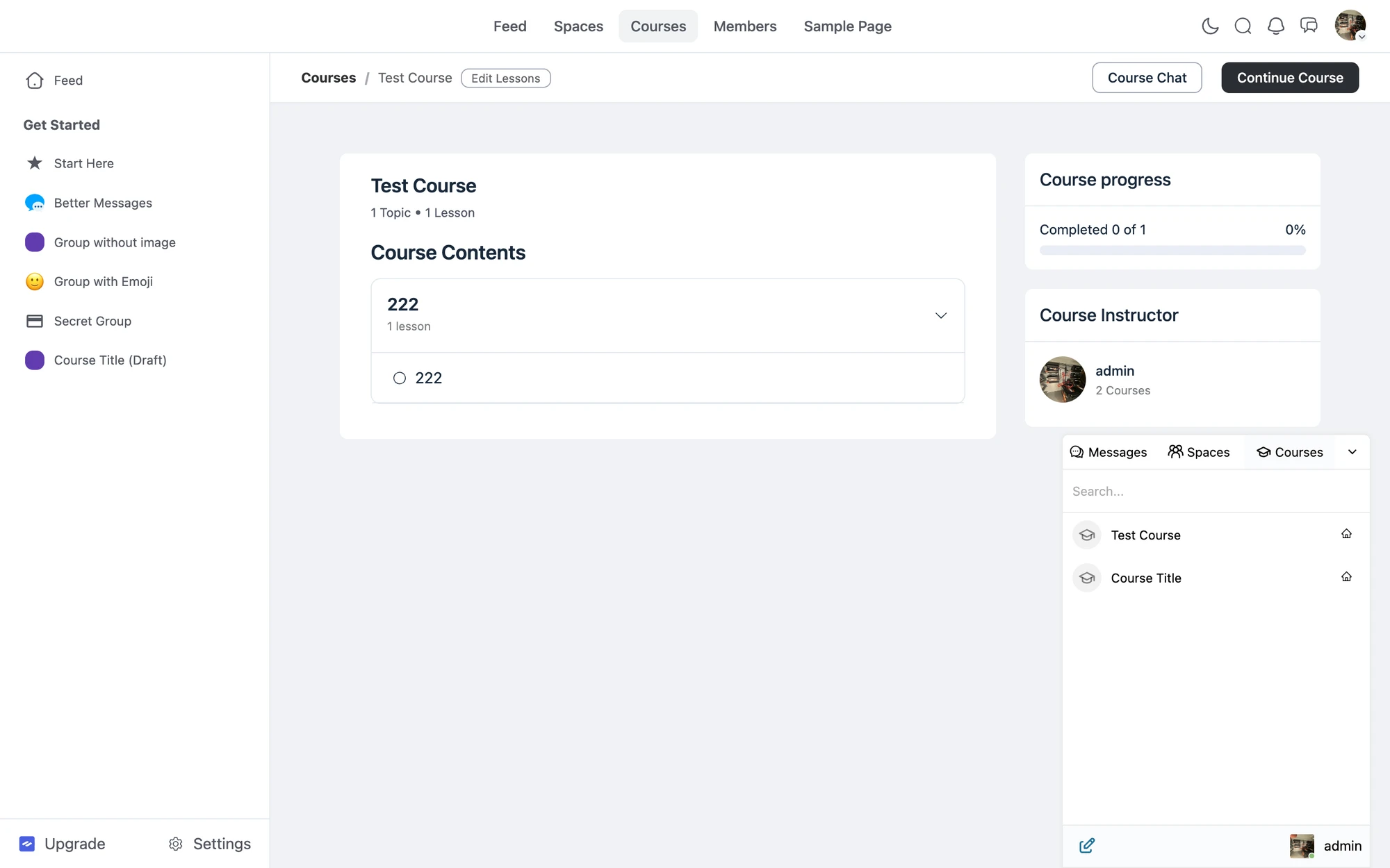 Courses widget on a FluentCommunity site