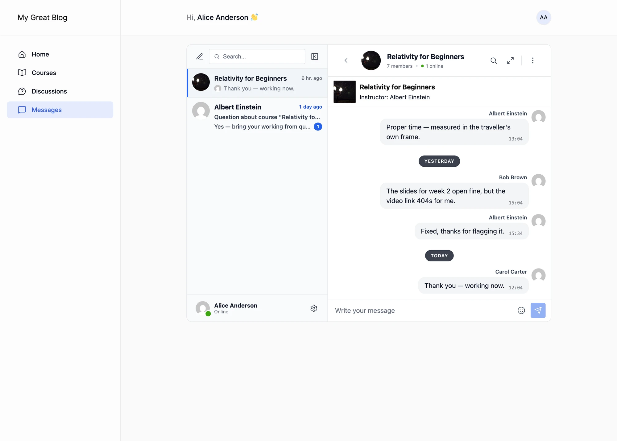 Messages tab inside the Tutor LMS dashboard