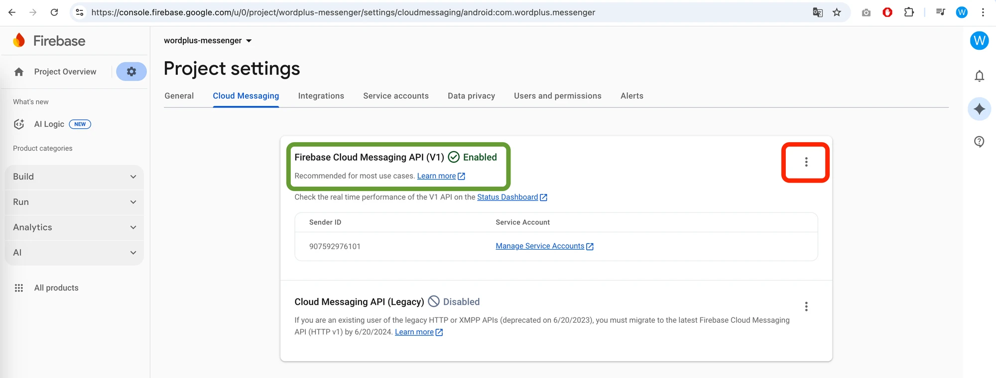 Firebase Cloud Messaging API Enable