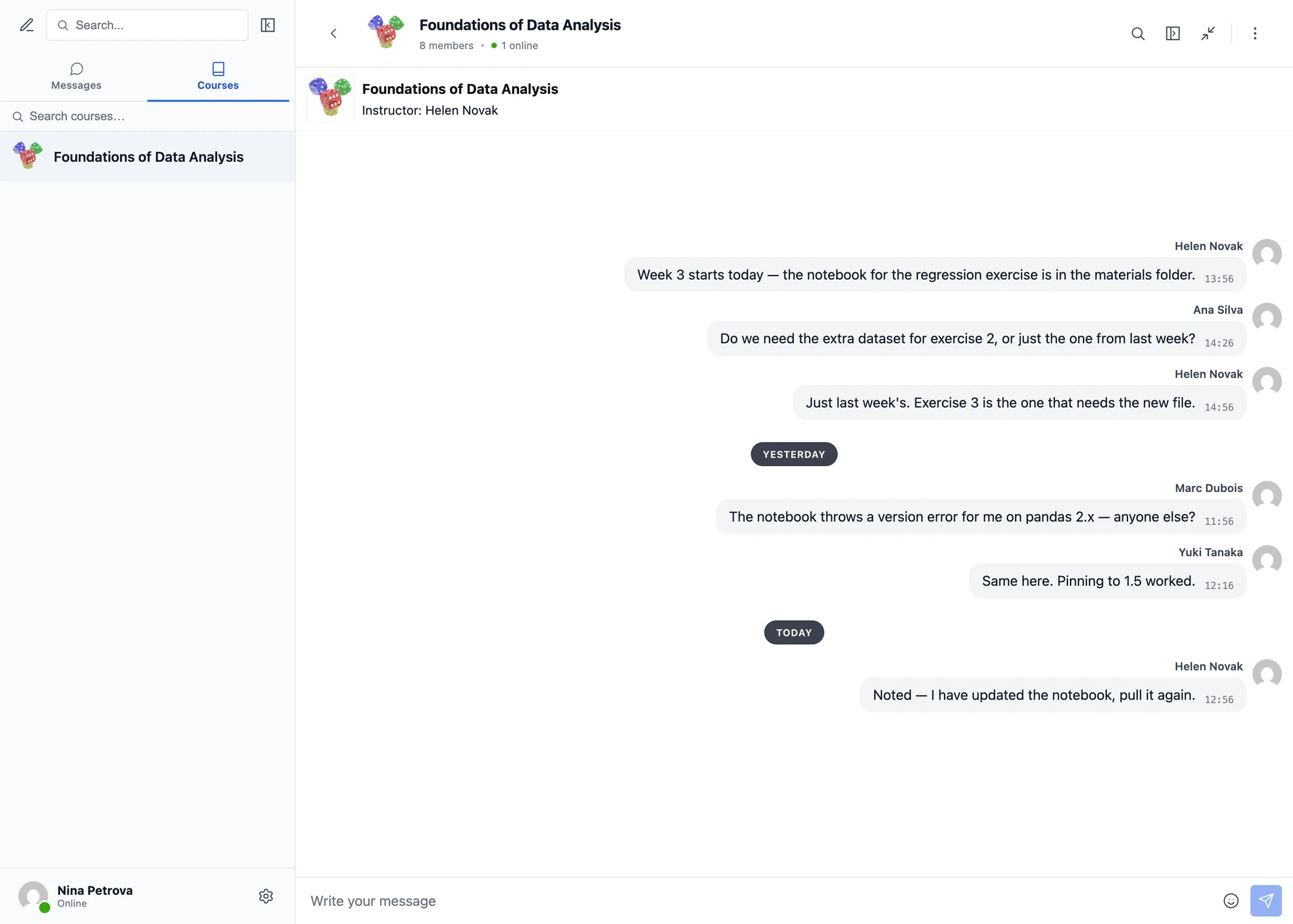 LearnPress Course Group Chat with the course info card header