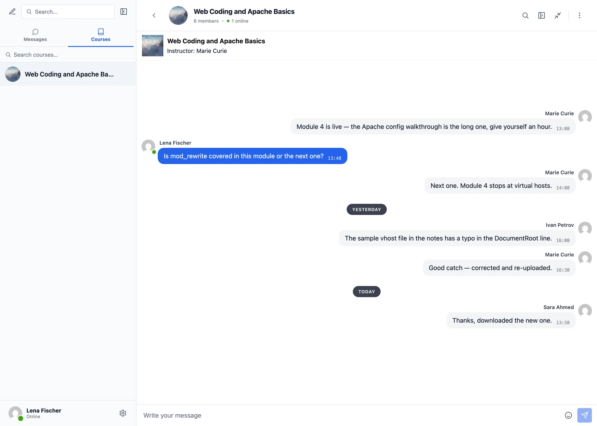 MasterStudy Course Group Chat with the course info card header