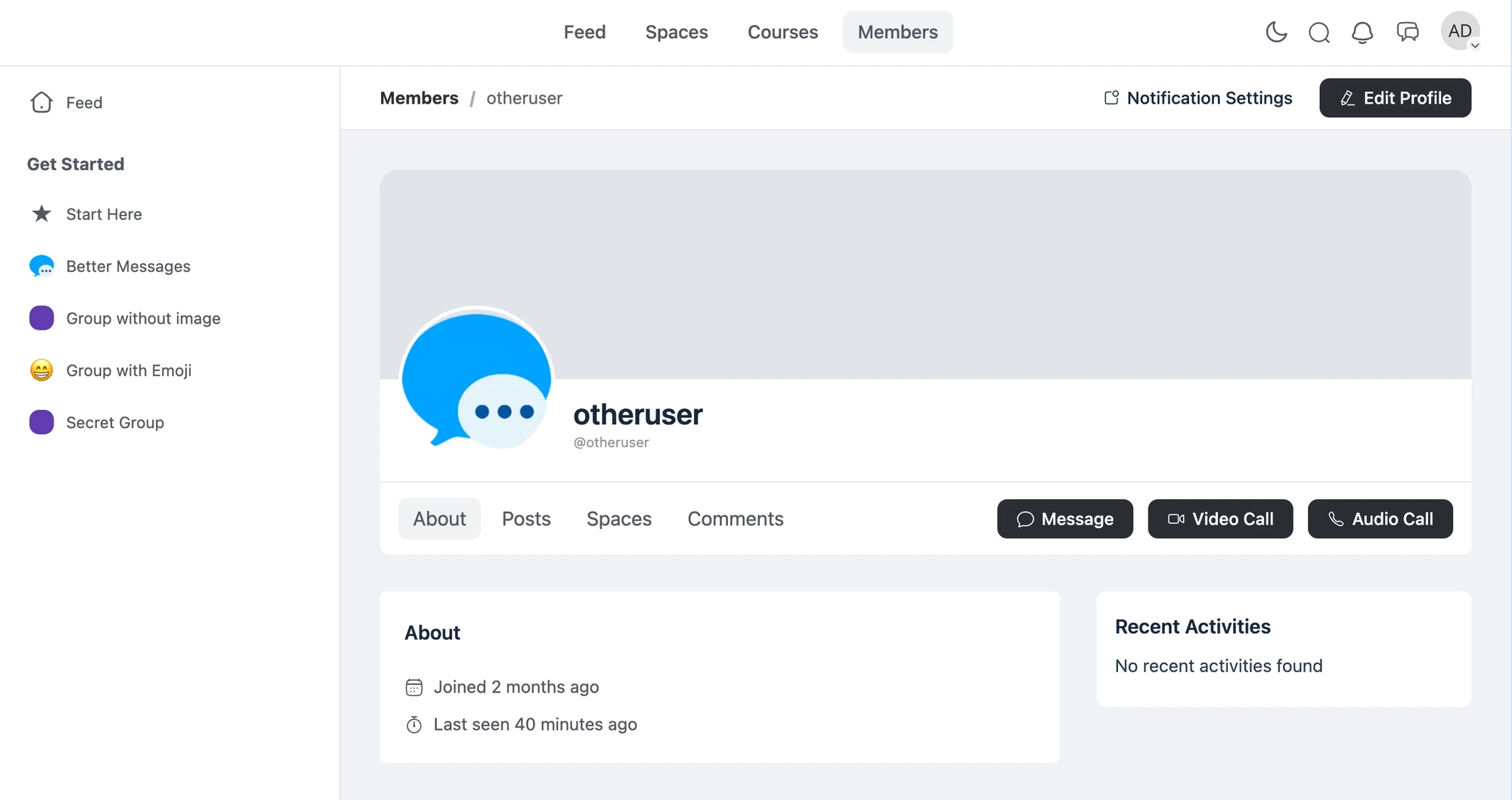 Better Messages profile inside FluentCommunity