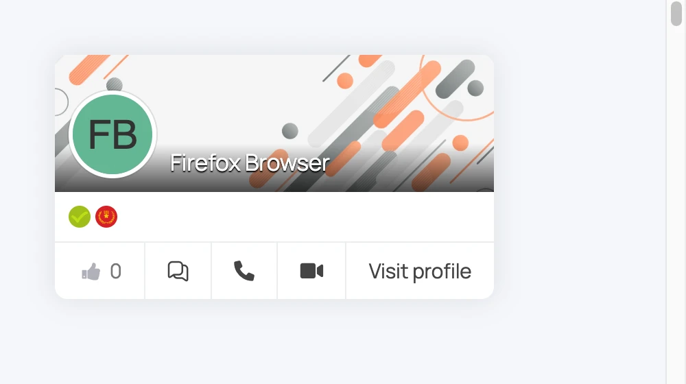 PeepSo user hovercard with Send Message, Audio Call, Video Call, and Visit profile cells