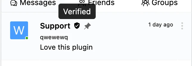Custom verified-user icon in Better Messages chat after replacement