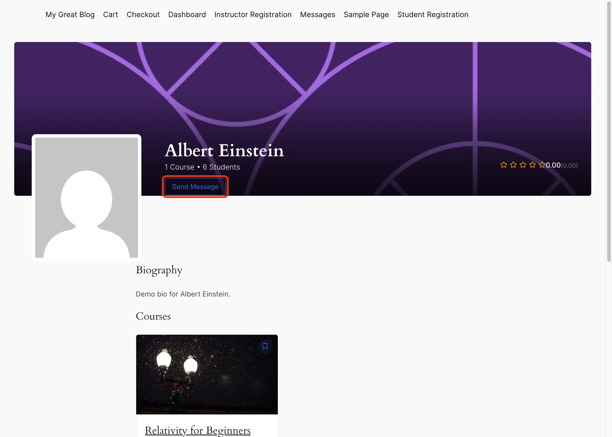 Send Message button on the instructor profile page