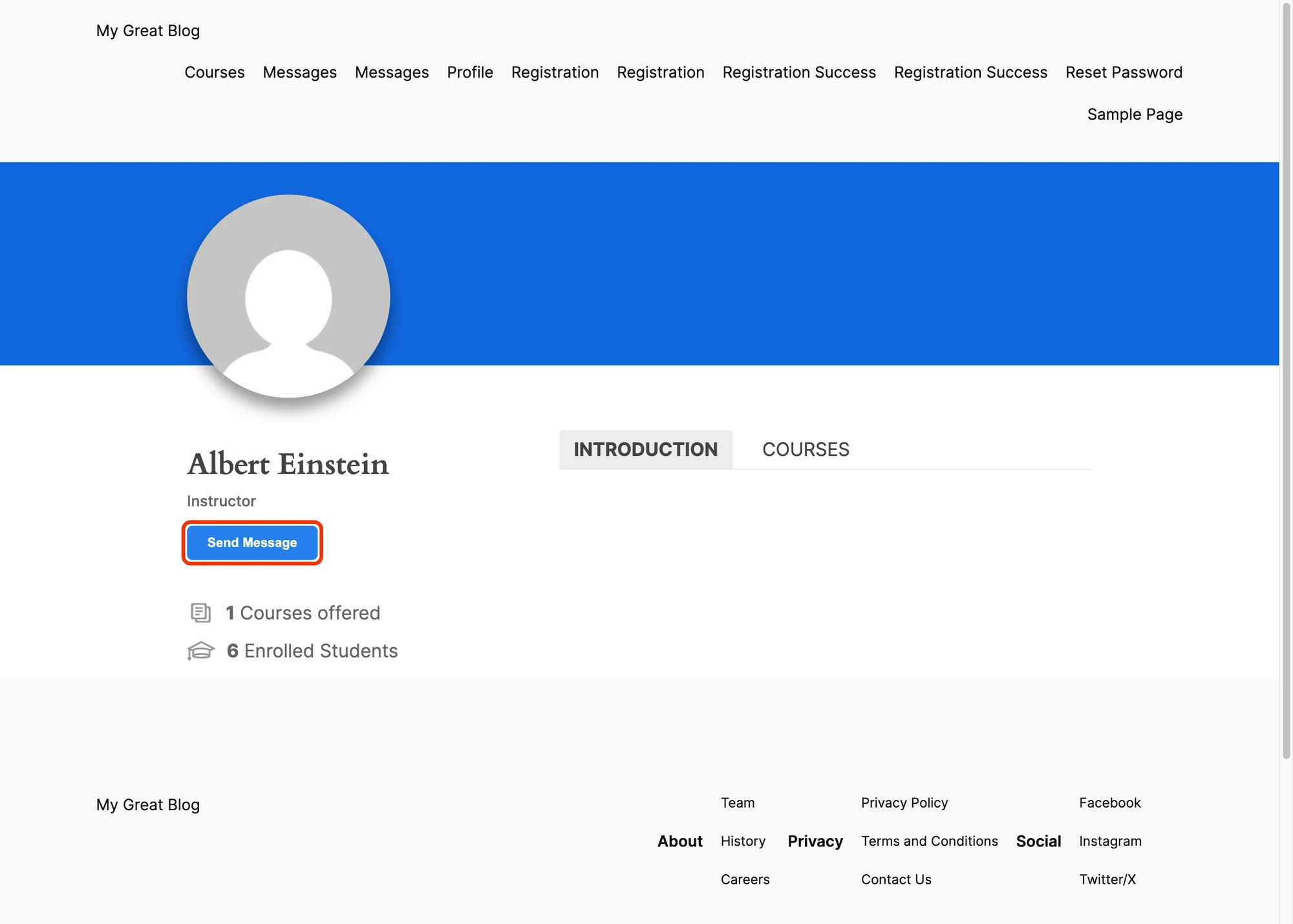 Send Message button on a LearnDash Instructor Role profile