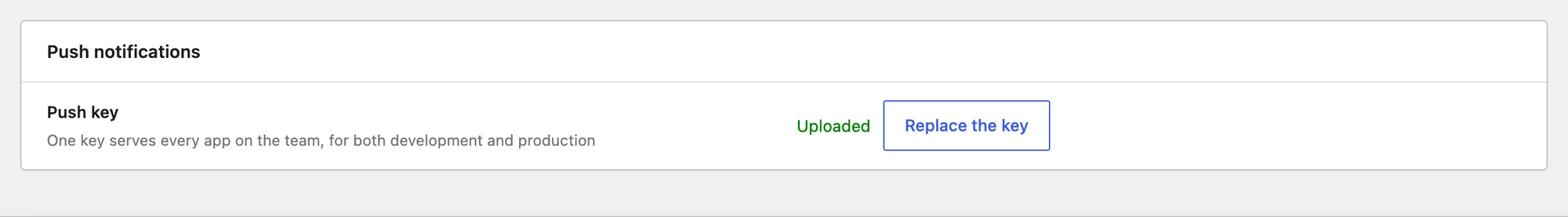 The Push notifications section on the iOS tab, showing the push key state