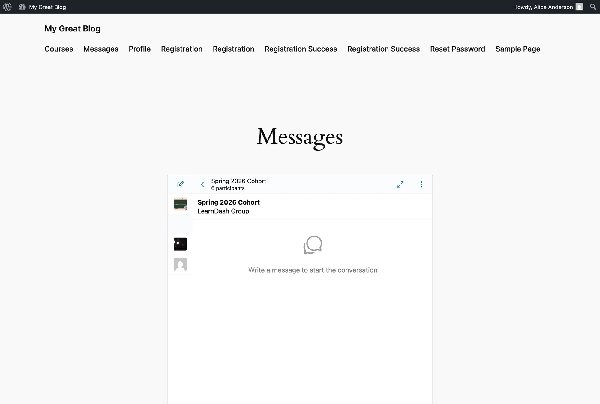 LearnDash Group cohort chat with group info card
