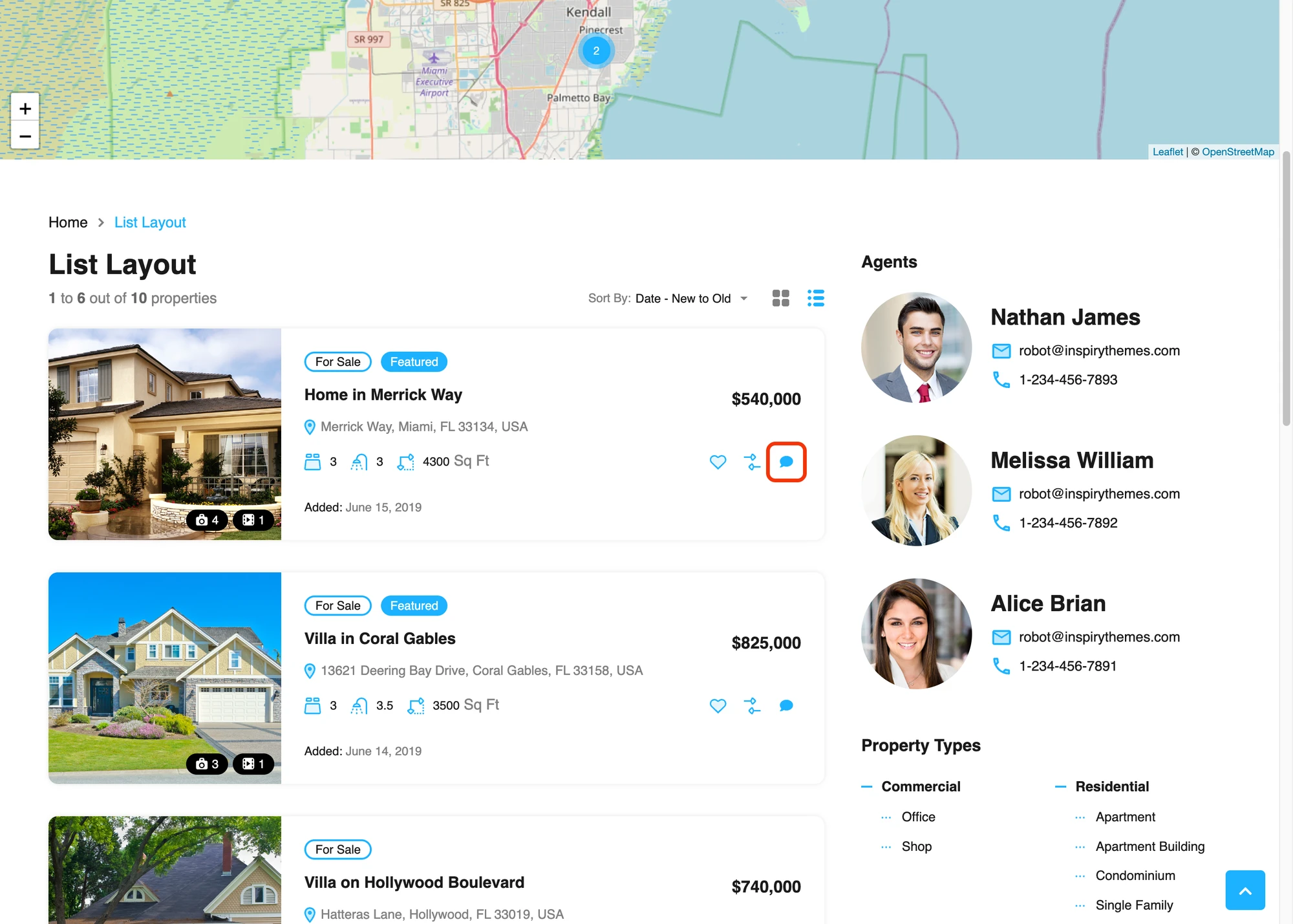 Live Chat icon on RealHomes property list-view cards