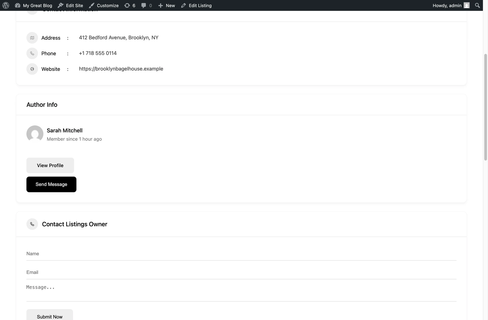 Listing page